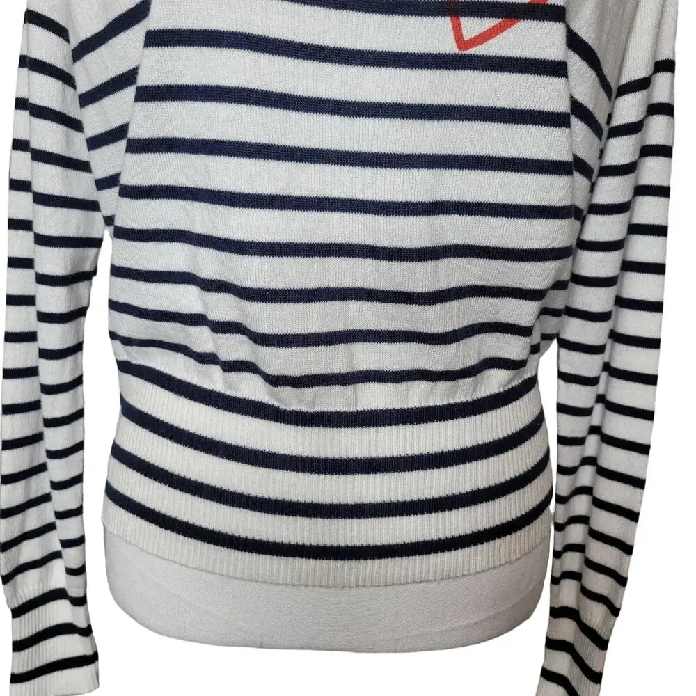 Central Park West Linen Blend Stripe Sweater Heart Detail Size - Picture 7 of 10
